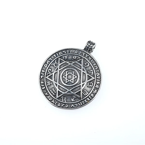 Nordic Viking heptagram pendant necklace with mystical astrological symbols on a silver disk