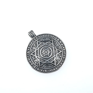 Nordic Viking hexagram pendant necklace with zodiac symbols and mystical engraving