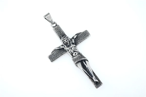 Detailed relief of Jesus on a vintage textured stainless steel cross pendant