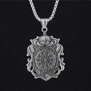 Retro Titanium Steel Darts Shield Crown Pendant Necklace Antique Silver Hip Hop Punk Necklace For Men Sport Theme Jewelry