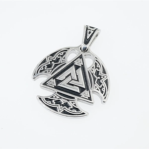Vintage Nordic Viking Valknut pendant necklace in titanium steel with Rune circle