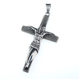 Vintage gothic titanium steel cross pendant with detailed Jesus figure relief