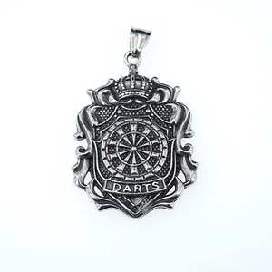 Hip hop punk style crown shield dartboard pendant necklace made of silver steel