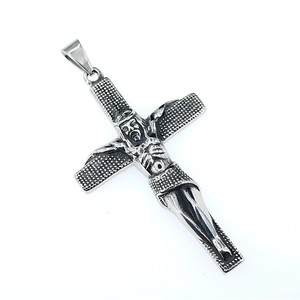 Retro stainless steel crucifix necklace with embossed Jesus figure and vintage finish