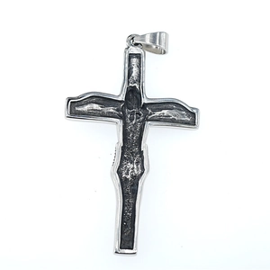 Vintage cross pendant necklace for men in distressed titanium steel and gothic style