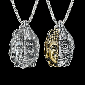 Collier en Acier Titane Vintage Pendentif Double Face Bouddha et Démon Bijoux Gothic Punk pour Hommes Femmes