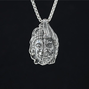 Collier rétro en acier inoxydable avec pendentif Bouddha et Démon pour homme, fini argenté