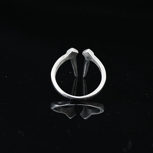 Anillo de acero de titanio con diseño de diente de bestia, acabado plateado cepillado
