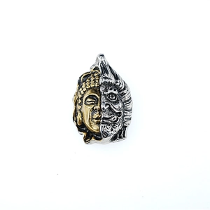 Collier rétro en acier inoxydable avec pendentif Bouddha et Démon au fini vintage