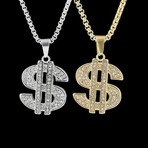 Hip Hop Dollarzeichen Anhänger Halskette Titanstahl Strass Geld Symbol Gold Silber Anhänger Halskette Für Herren Damen Trendiger Schmuck