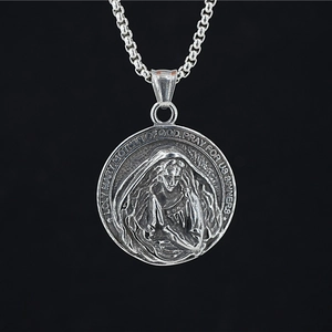 Collier Pendentif Pièce Relief Sainte Marie Acier Inoxydable Vintage Bijoux Gravés Prière Religieuse Pour Hommes Femmes
