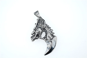 Detailed view of silver stainless steel dragon claw pendant with antique punk finish