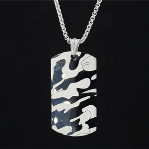 Hip Hop Stainless Steel Camouflage Printed Dog Tag Pendant Necklace For Men Military Style Fashion Jewelry Long Sweater Chain