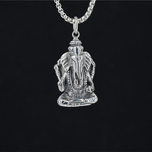 Vintage Acier Inoxydable Ganesha Collier Pendentif pour Homme Femme Argent Rétro Religieux Lord Elephant God Bijoux Cadeau