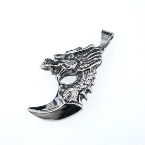 Vintage titanium steel wolf tooth pendant with dragon head and scale details