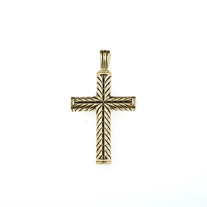 Collier croix classique en acier doré avec motif texturé diagonal et bélière ronde