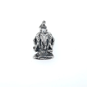 Collier avec pendentif Ganesha vintage en acier inoxydable avec finition argent antique