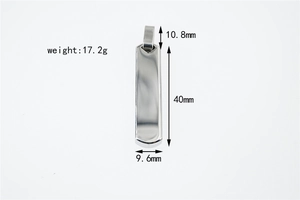 Detailed size specifications of the minimalist polished stainless steel bar pendant