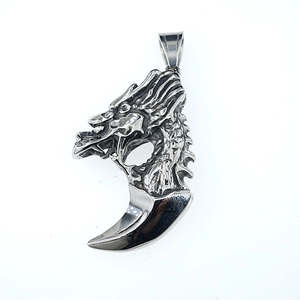 Retro stainless steel dragon head claw pendant necklace with gothic aesthetic for men