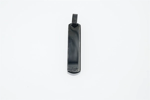 Detailed view of a sleek black rectangular stainless steel pendant with a polished finish