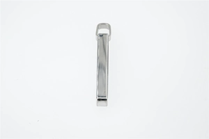 Detailed side view of a polished stainless steel rectangular pendant for men