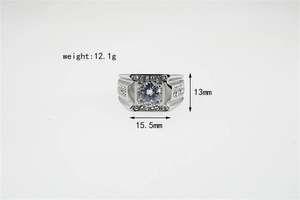 Close-up of luxury moissanite ring with precise size markings 13mm and 15.5mm measurements