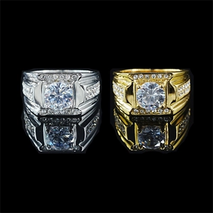 Vintage Stainless Steel Round Rhinestone Pave Ring For Men Women Luxury Wide Band Engagement Jewelry Finger Ring Gift