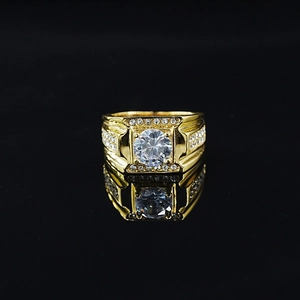 Luxury gold moissanite ring for men with large center stone and pavé accents