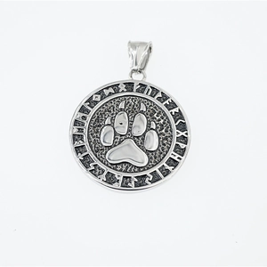 Vintage Viking bear paw pendant necklace in stainless steel with Nordic rune engraving