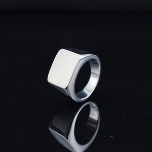 Minimalist square signet ring in silver finish with matte metal surface for men