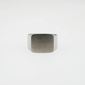 Minimalist square signet ring for men in brushed silver stainless steel finish