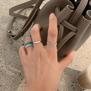 Minimalist Acrylic Alloy Finger Rings For Women Korean Style Geometric Marble Pattern Chain Fashion Accessories Jewelry