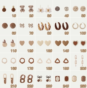 Collection of 25 pairs of vintage style earrings in warm brown and caramel tones