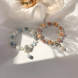 Bracelet Coloré en Cristal Artificiel de Style Coréen Avec Breloque Fleur et Coquillage Bijoux Tissés pour Femmes