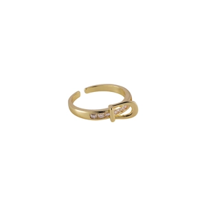 Minimalist gold belt buckle open ring with shimmering zircon stones for women