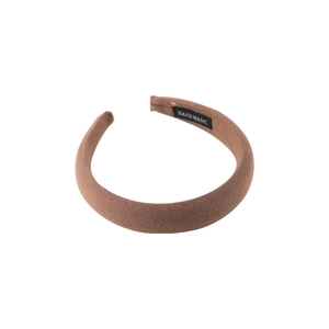 Brown padded fabric headband with handmade label and vintage cotton linen texture