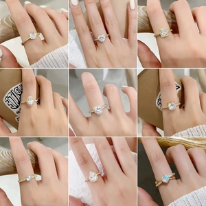 Bague Ouverte Ajustable Cuivre Zircone Cubique Cœur Carré Géométrique Plaqué Or Bijoux Mode Pour Femmes Cadeaux Mariage Fête