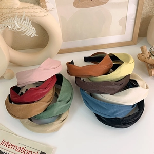 Vintage einfarbige PU-Leder Haarreifen mit Knotendesign in verschiedenen Farben