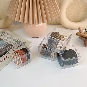 50-piece earth tone elastic hair ties set in transparent square storage boxes