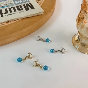 Creative faucet shaped earrings with blue crystal bead pendants in gold and silver finish