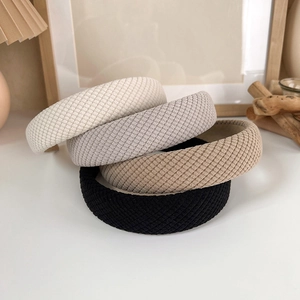 Vintage Knitted Padded Headband High Top Sponge Hair Band Retro Waffle Texture Cloth Hair Hoop For Women Hair Accessories