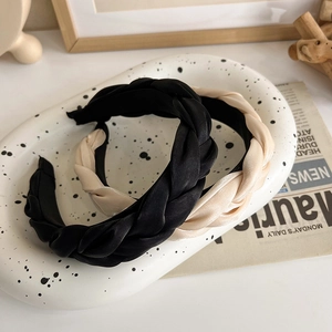 Lot de serre-têtes tressés en satin noir et crème style français avec design volumineux