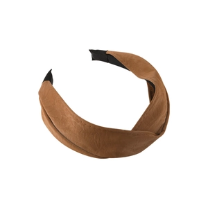 Vintage Stirnband aus braunem PU-Leder mit breitem Knotendesign und rutschfestem Futter