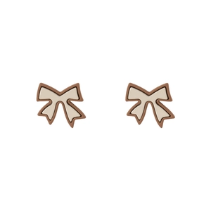 Close-up of brown and cream bow-shaped accessories with a smooth matte finish