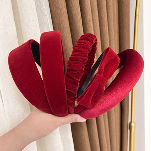 Ensemble de serre-têtes en velours rouge élégant avec éponge et nœud pour décor de cheveux
