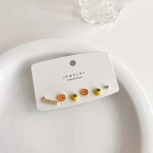 Korean Style Sweet Lemon Fruit Alloy Stud Earrings Yellow Orange Enamel Simple Daily Jewelry For Women And Girls