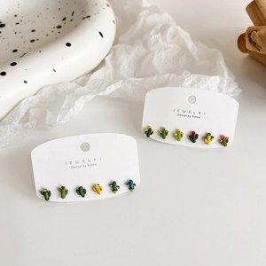 6-piece cactus stud earring set in vibrant green and yellow resin on display card