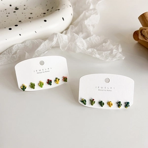 Green 925 silver needle cactus stud earring set with six pairs of cute nature designs
