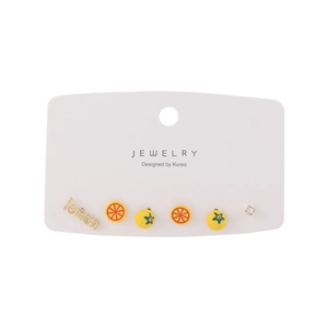 6-piece Japanese style lemon earring set featuring yellow fruit slices and golden accents