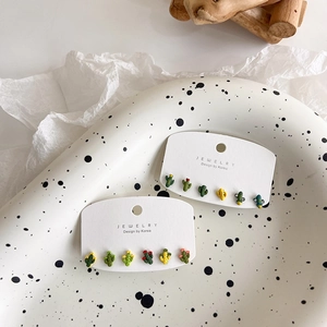 Set of 6 sweet cactus 925 silver stud earrings with vibrant green resin and floral details